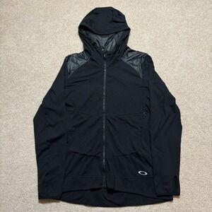 Oakley Jacket Mens Large Black Hooded Full Zip Fleece Lined Stretch Y2K Gorpcore
